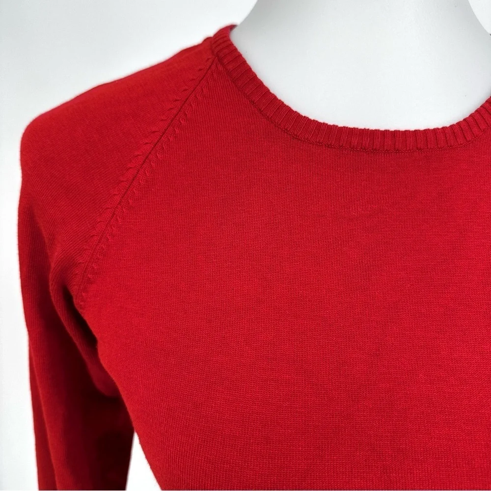 CARLISLE Vintage Red Silk Blend Ribbed Panel Fitted Hourglass Pullover Sweater